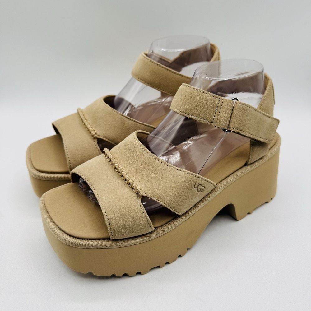 Ugg New Heights Platform Sandals Women's Size 8.5 Beige Suede
